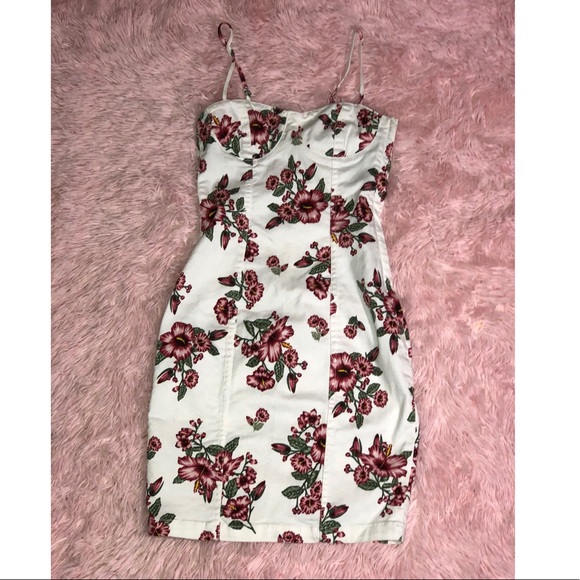 Divided Dresses & Skirts - White Floral Jean Bodycon Mini Dress